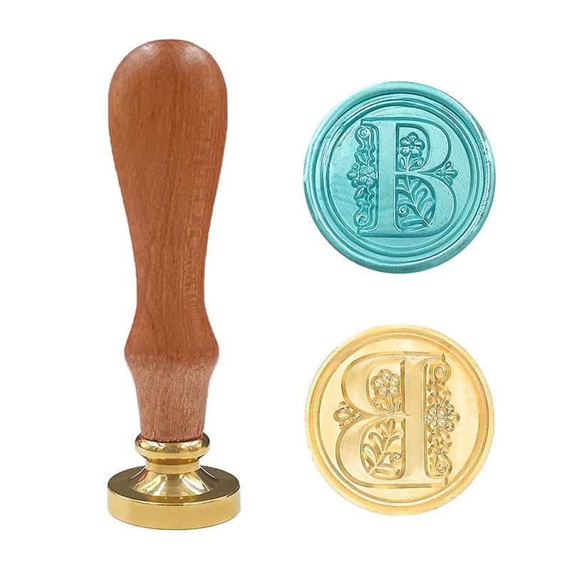 krastmon Medieval Traditional Initial Alphabet Wax Seal Stamp, Brass Head Wooden Handle Letter Stamps for Card/Envelope/Gift - (Letter B) - Image 1